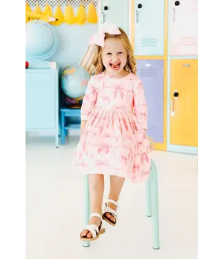 Mila & Rose Blushing Bows 3/4 Sleeve Pocket Twirl Dress