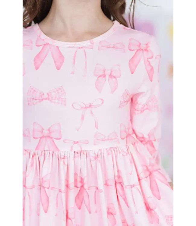Blushing Bows 3/4 Sleeve Pocket Twirl Dress