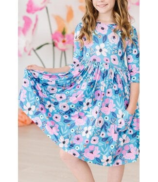 Mila & Rose Twirling In Teal 3/4 Sleeve Pocket Twirl Dress