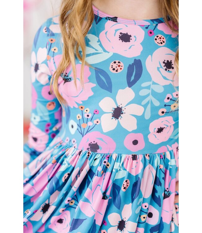 Twirling In Teal 3/4 Sleeve Pocket Twirl Dress