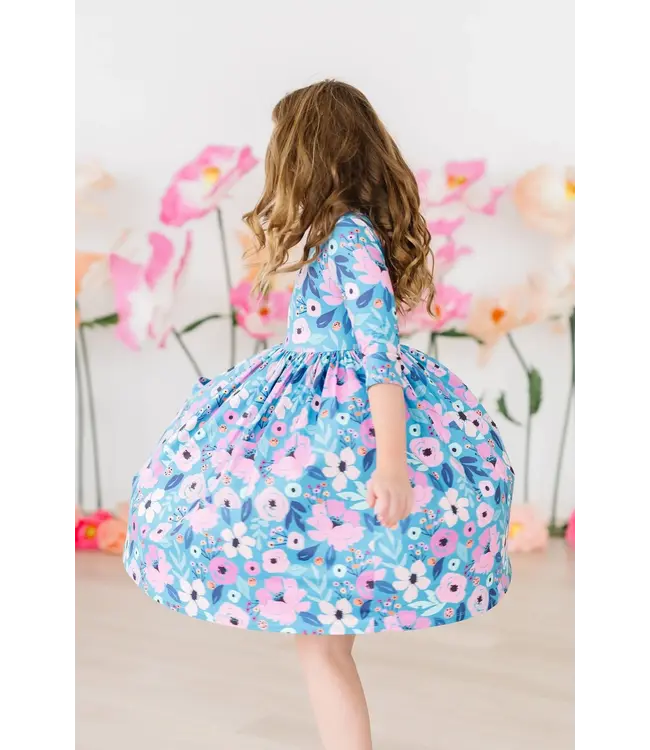 Twirling In Teal 3/4 Sleeve Pocket Twirl Dress