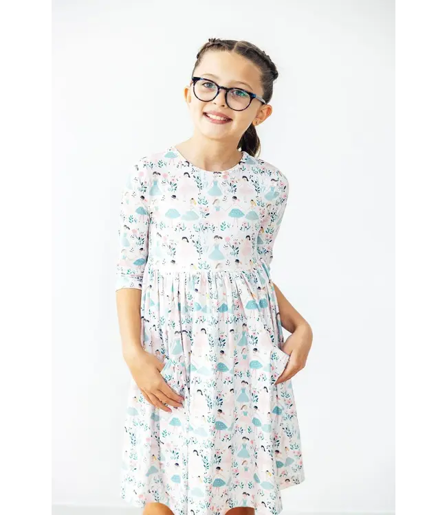 Twinkle Toes 3/4 Sleeve Pocket Twirl Dress