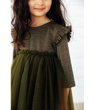 Mila & Rose Olive Shimmer 3/4 Sleeve Tutu Dress