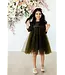 Olive Shimmer 3/4 Sleeve Tutu Dress