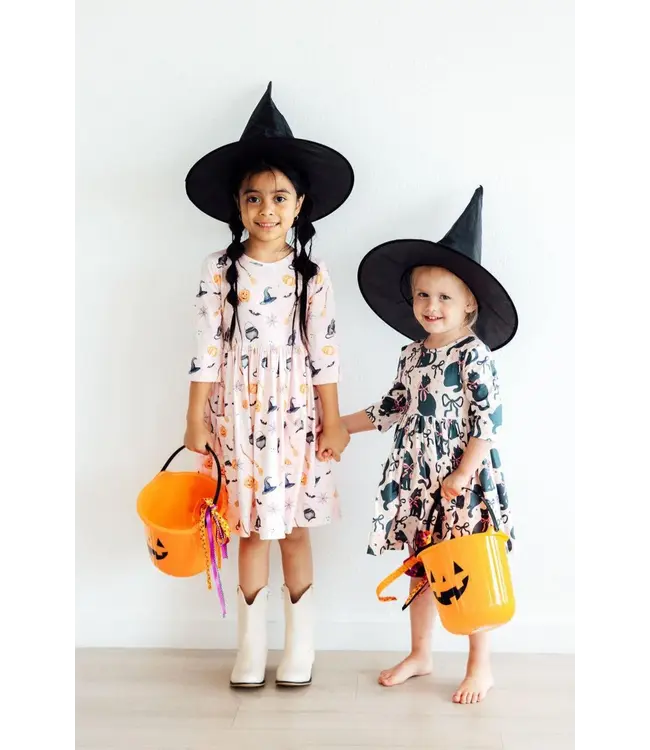 Mila & Rose Girls Hey Boo Halloween 3/4 Sleeve Pocket Twirl Dress