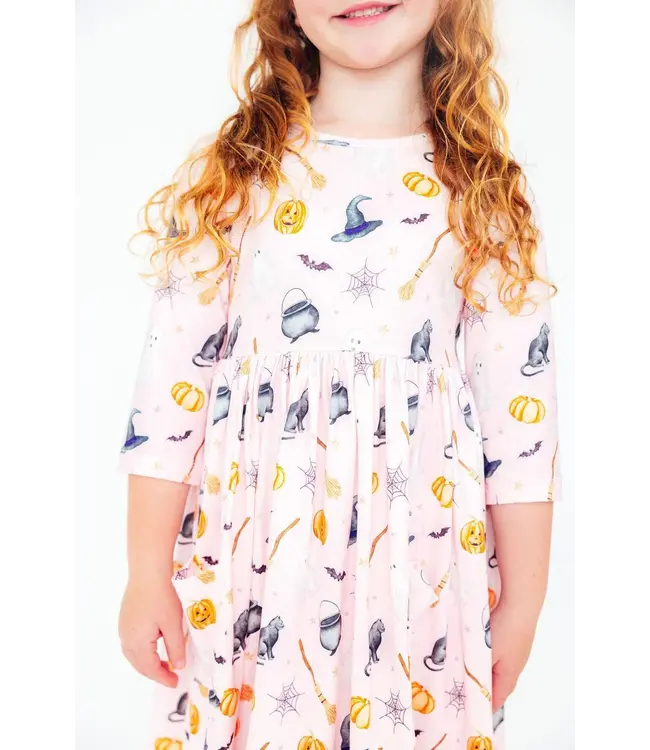 Mila & Rose Girls Hey Boo Halloween 3/4 Sleeve Pocket Twirl Dress