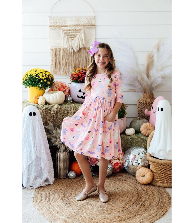 Spooky Sweetheart 3/4 Sleeve Pocket Twirl Dress