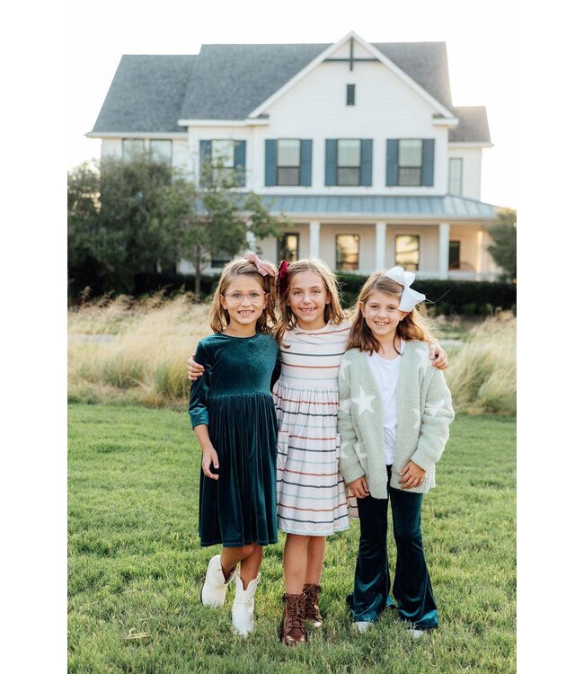 Fall Stripes 3/4 Sleeve Pocket Twirl Dress
