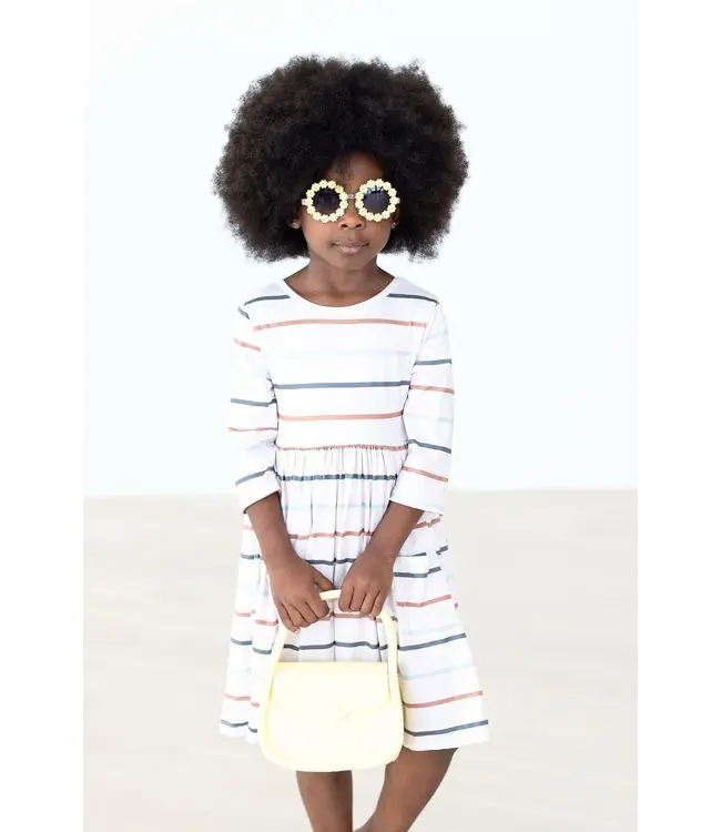 Fall Stripes 3/4 Sleeve Pocket Twirl Dress