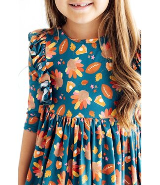 Mila & Rose Gobble Til You Wobble 3/4 Sleeve Ruffle Twirl Dress