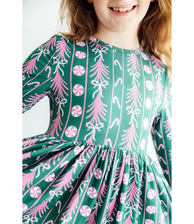 Mila & Rose Girls Christmas Treats Long Sleeve Ruffle Hem Twirl Dress