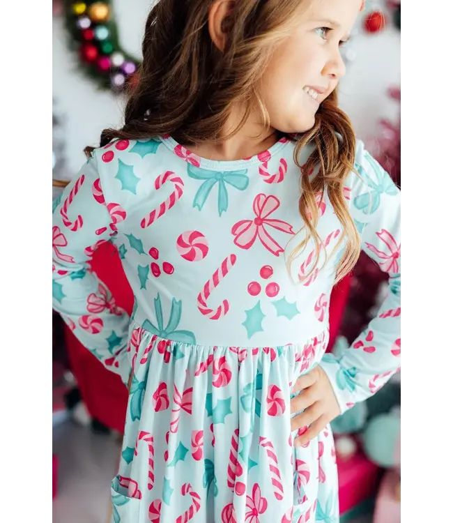 Mila & Rose Girls Christmas Cheer Long Sleeve Pocket Dress