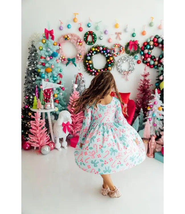 Mila & Rose Girls Christmas Cheer Long Sleeve Pocket Dress
