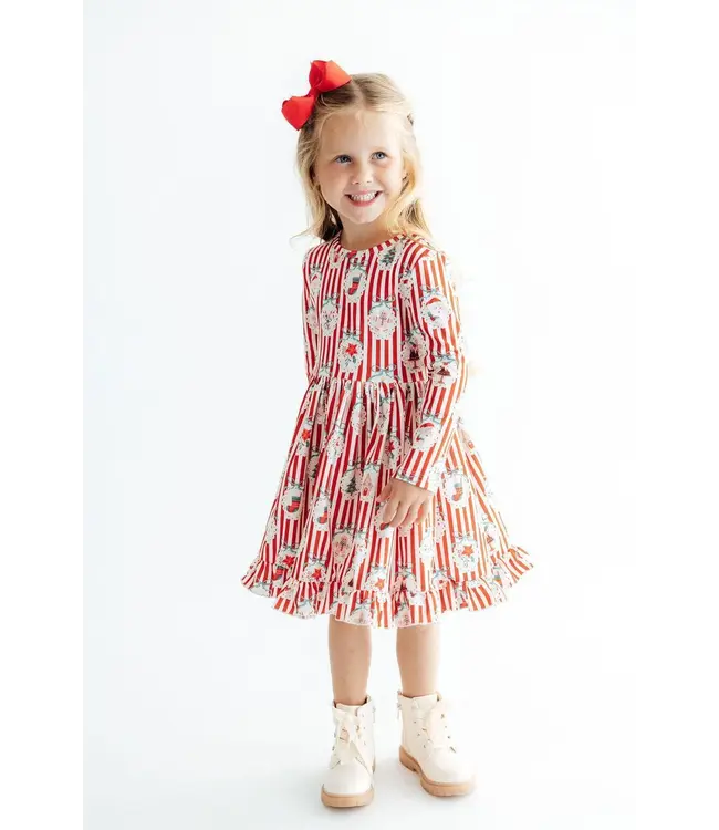Mila & Rose Girls Santa's Sweet Shoppe Long Sleeve Ruffle Hem Twirl Dress