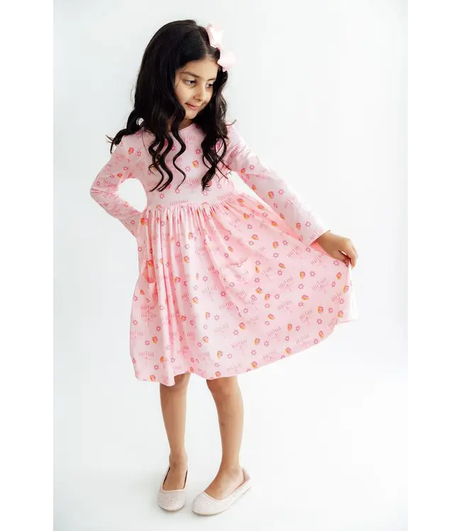 Mila & Rose Girls Pink Dreidel Darling Long Sleeve Pocket Twirl Dress
