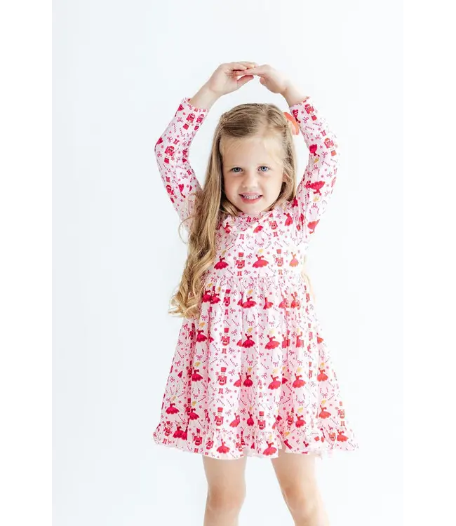 Mila & Rose Girls Candy Cane Ballet Long Sleeve Ruffle Hem Twirl Dress