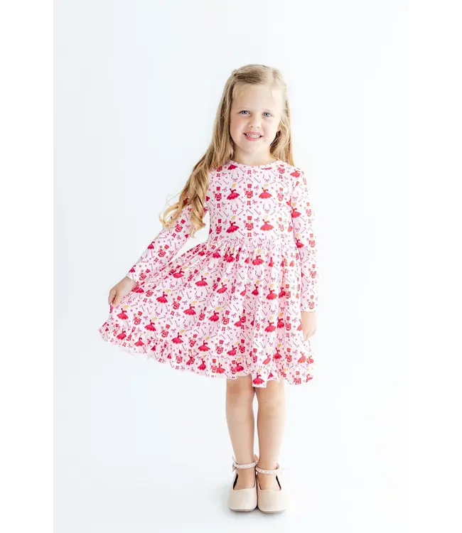 Mila & Rose Girls Candy Cane Ballet Long Sleeve Ruffle Hem Twirl Dress