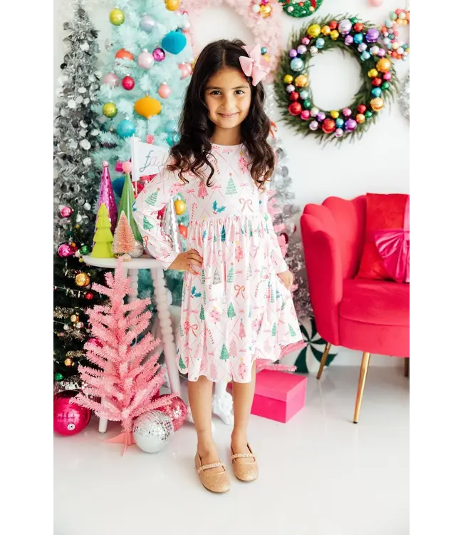 Mila & Rose Girls Very Merry Long Sleeve Pocket Twirl Dress