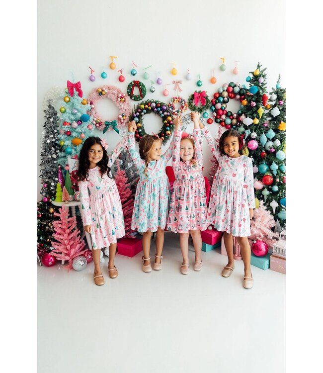 Mila & Rose Girls Very Merry Long Sleeve Pocket Twirl Dress