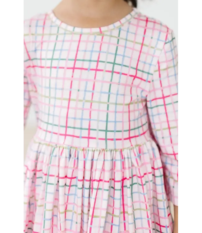 Mila & Rose Girls Pink Plaid 3/4 Sleeve Pocket Twirl Dress