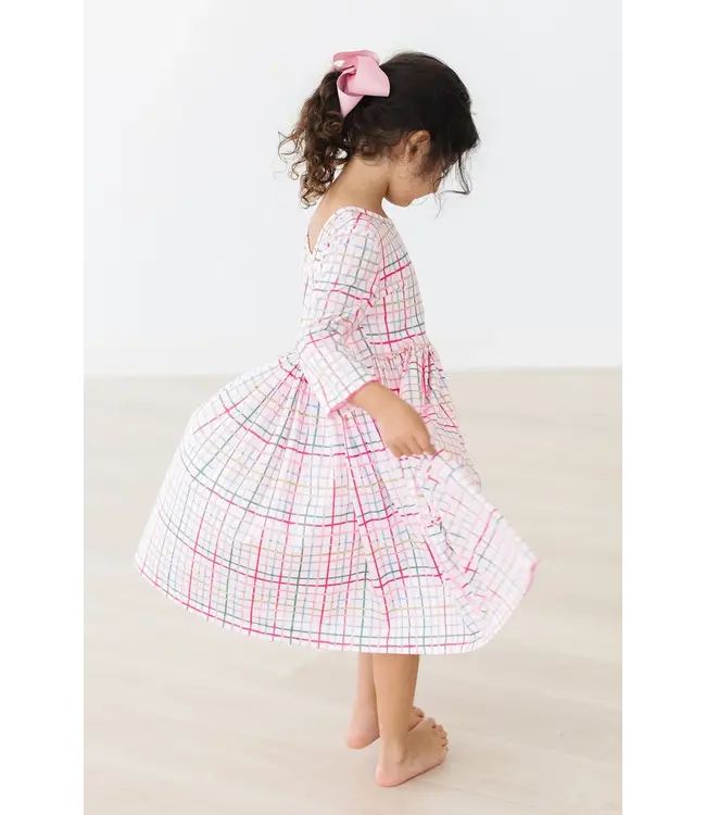 Mila & Rose Girls Pink Plaid 3/4 Sleeve Pocket Twirl Dress