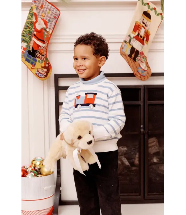 Isaac's Intarsia Sweater - Barrington Blue Stripe with Train