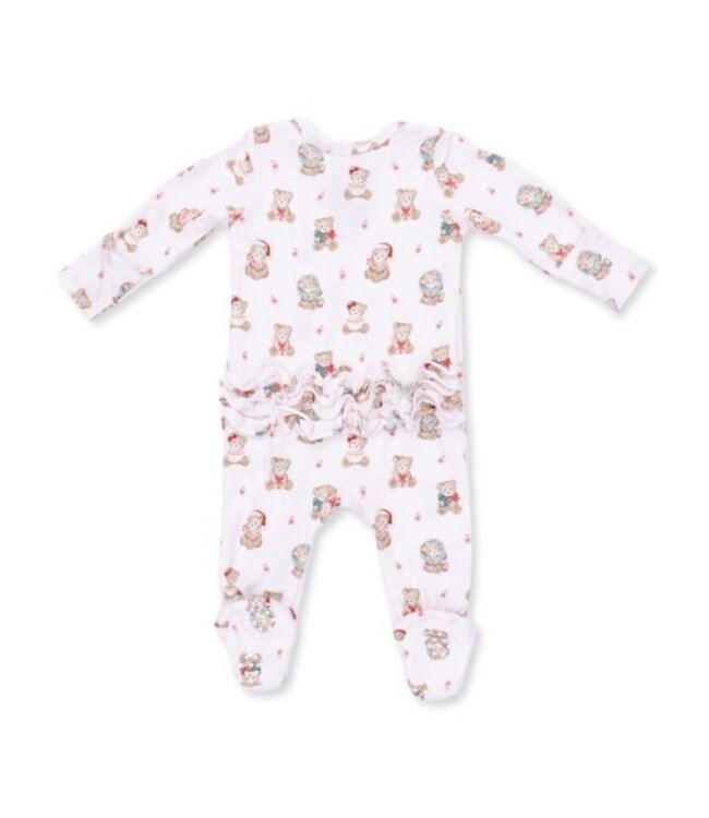 Christmas Teddy Bears Pink - 2 Way Ruffle Back Zipper Footie