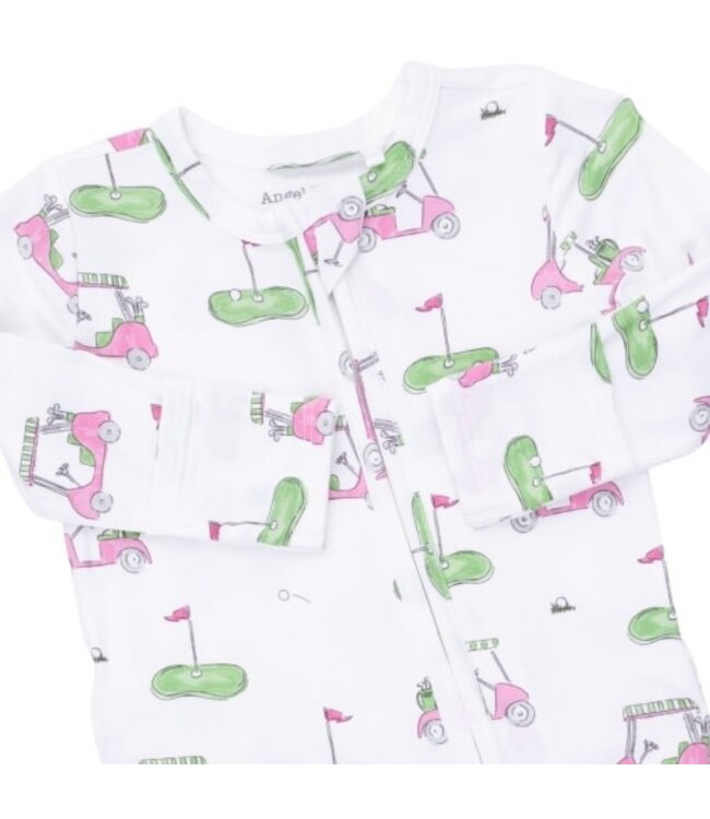 Golf Carts Pink - 2 Way Ruffle Back Zipper Footie