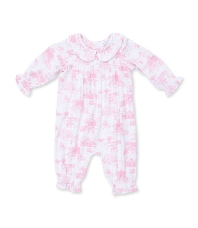 Angel Dear Golf Toile Pink - Smocked Long Sleeve Romper