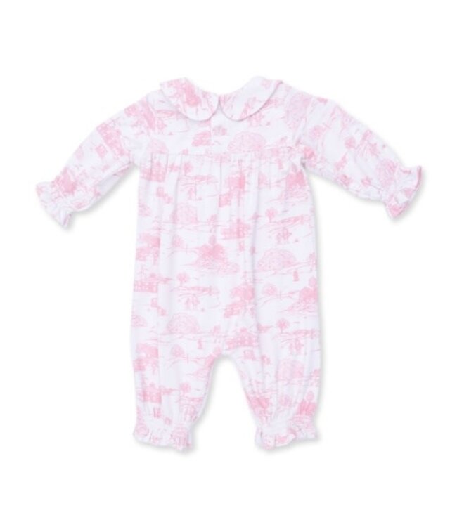 Angel Dear Golf Toile Pink - Smocked Long Sleeve Romper