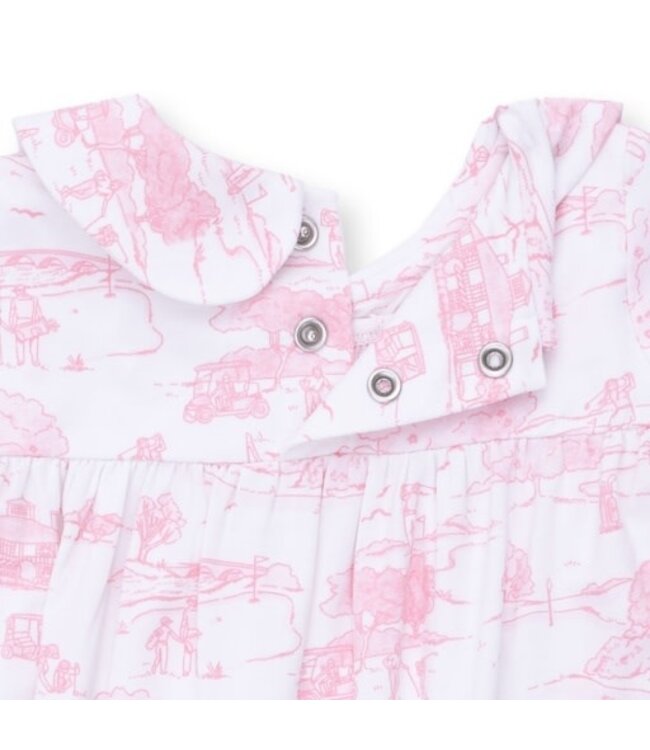 Angel Dear Golf Toile Pink - Smocked Long Sleeve Romper