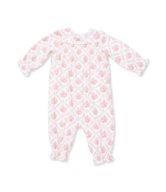 Angel Dear Rose Bow Lattice - Smocked Long Sleeve Romper