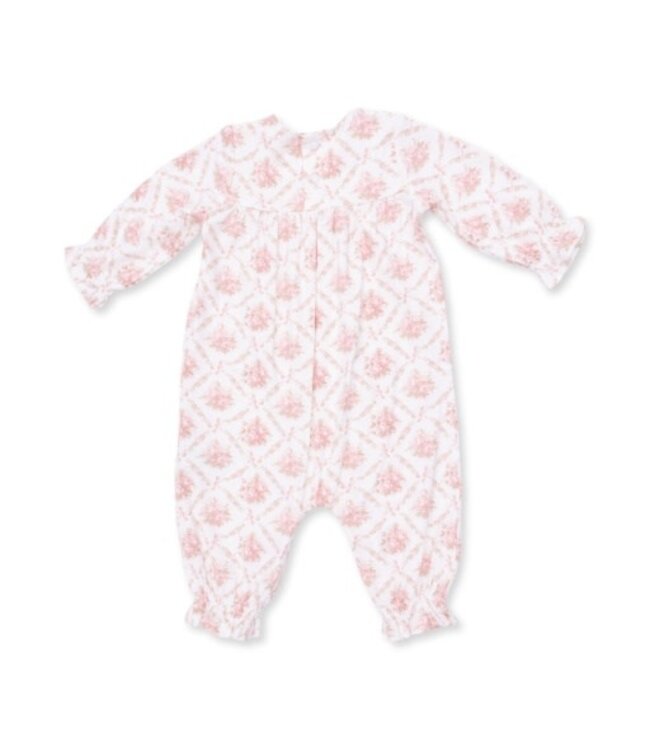 Angel Dear Rose Bow Lattice - Smocked Long Sleeve Romper