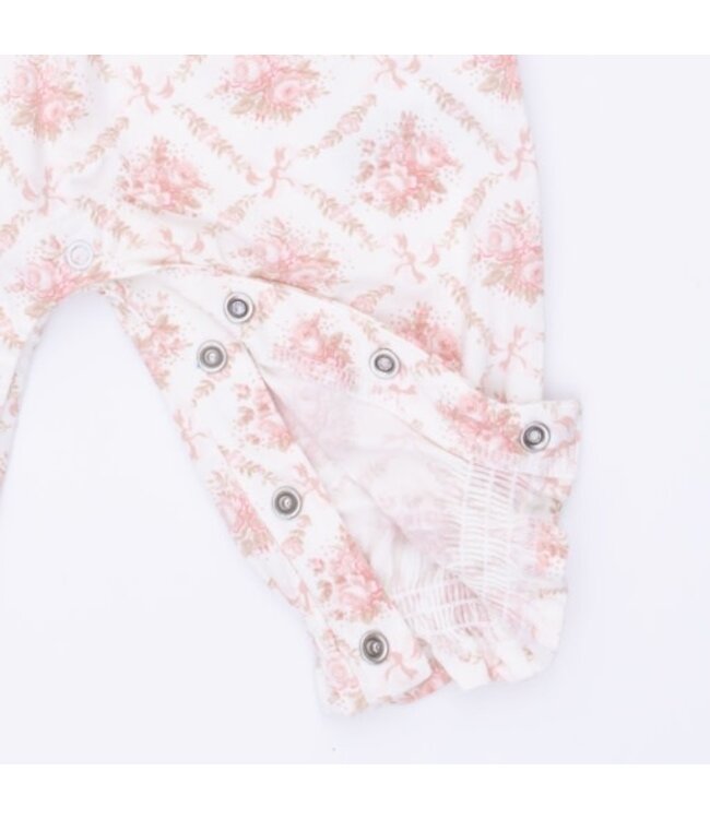 Angel Dear Rose Bow Lattice - Smocked Long Sleeve Romper