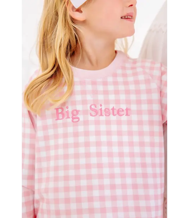 Palm Beach Pink Gingham Big Sister Cassidy Comfy Crewneck