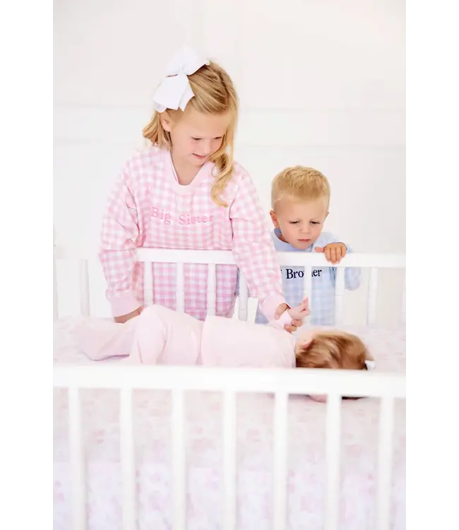 Palm Beach Pink Gingham Big Sister Cassidy Comfy Crewneck