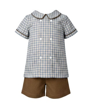 Ishtex Blue/Khaki Plaid Short Set