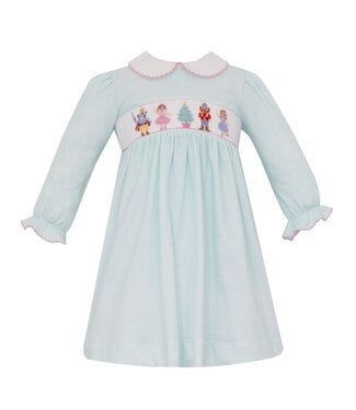 Petit Bebe Aqua Knit Stripe Nutcracker L/S Dress with Collar