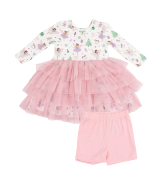Angel Dear Sugar Plum Fairies Twirly L/S Tutu Dress with Cartwheel Shorts