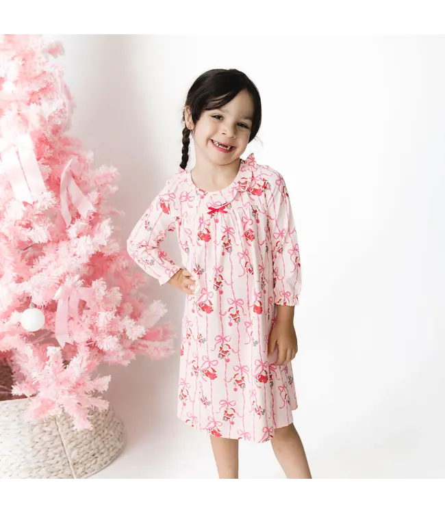 Angel Dear Pink Bows & Santa Long Sleeve Nightgown with Ruffle Collar