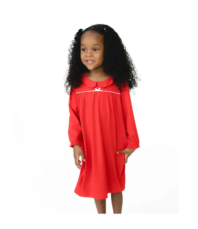 Angel Dear Ribbon Red Long Sleeve Nightgown with Peter Pan Collar