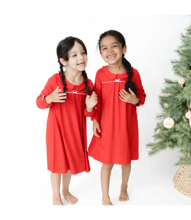 Angel Dear Ribbon Red Long Sleeve Nightgown with Peter Pan Collar