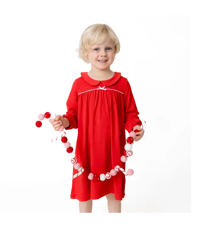 Angel Dear Ribbon Red Long Sleeve Nightgown with Peter Pan Collar