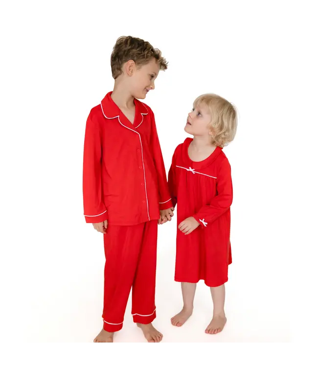 Angel Dear Ribbon Red Long Sleeve Nightgown with Peter Pan Collar