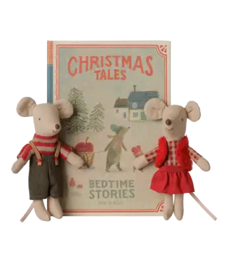 Maileg Christmas Twin Mice, Little Sister and Brother in Book