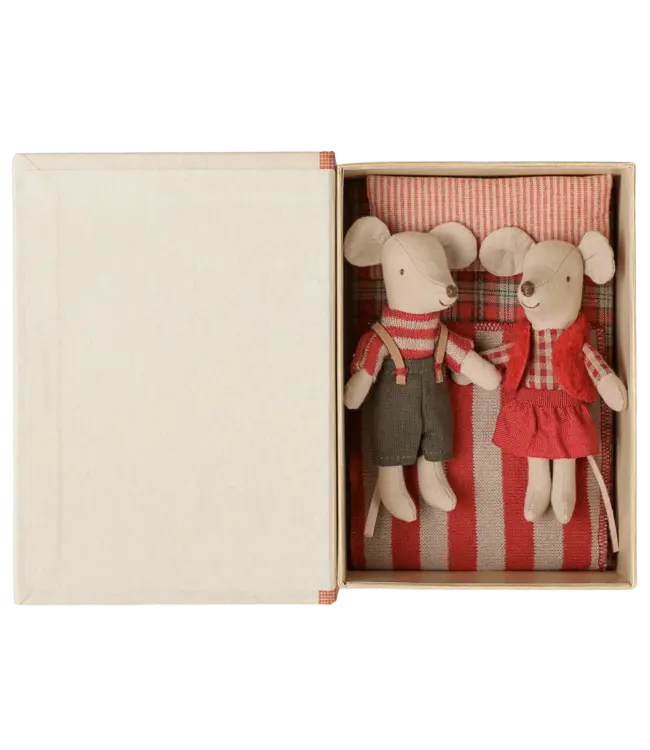 Maileg Christmas Twin Mice, Little Sister and Brother in Book