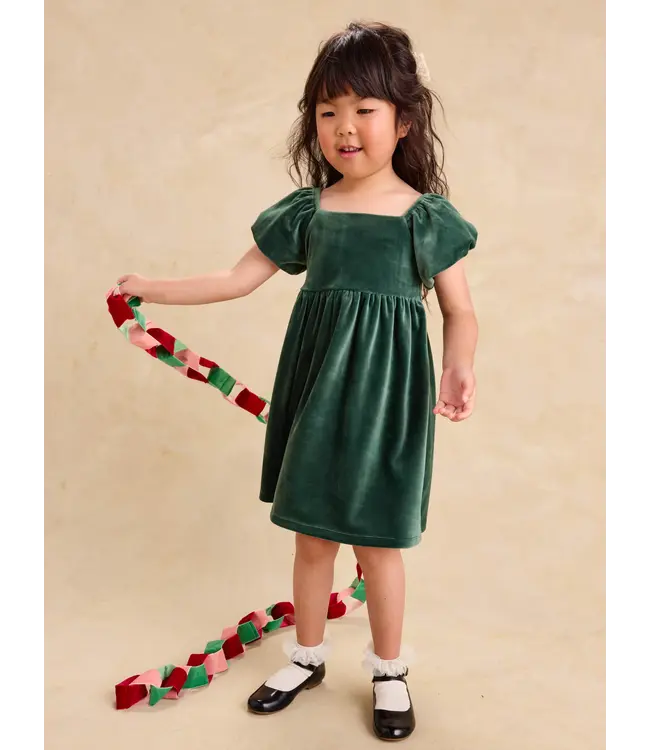 Tea Collection Girl Pineneedle Puff Shoulder Velour Dress