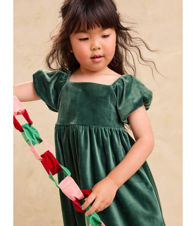 Tea Collection Girl Pineneedle Puff Shoulder Velour Dress