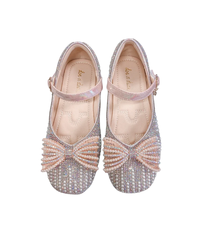 Doe a Dear Girls Pearl Bowtie Flat Shoes
