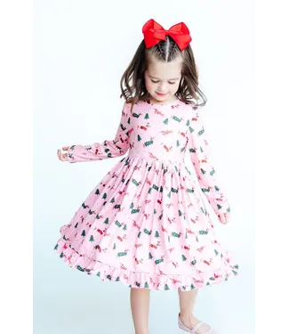 Mila & Rose Dachshund Through the Snow L/S Ruffle Hem Twirl Dress